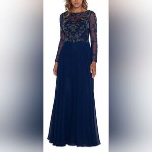 XSCAPE "Mason"  4796X Beaded Fit & Flare Gown NWT Size 8 Navy Blue